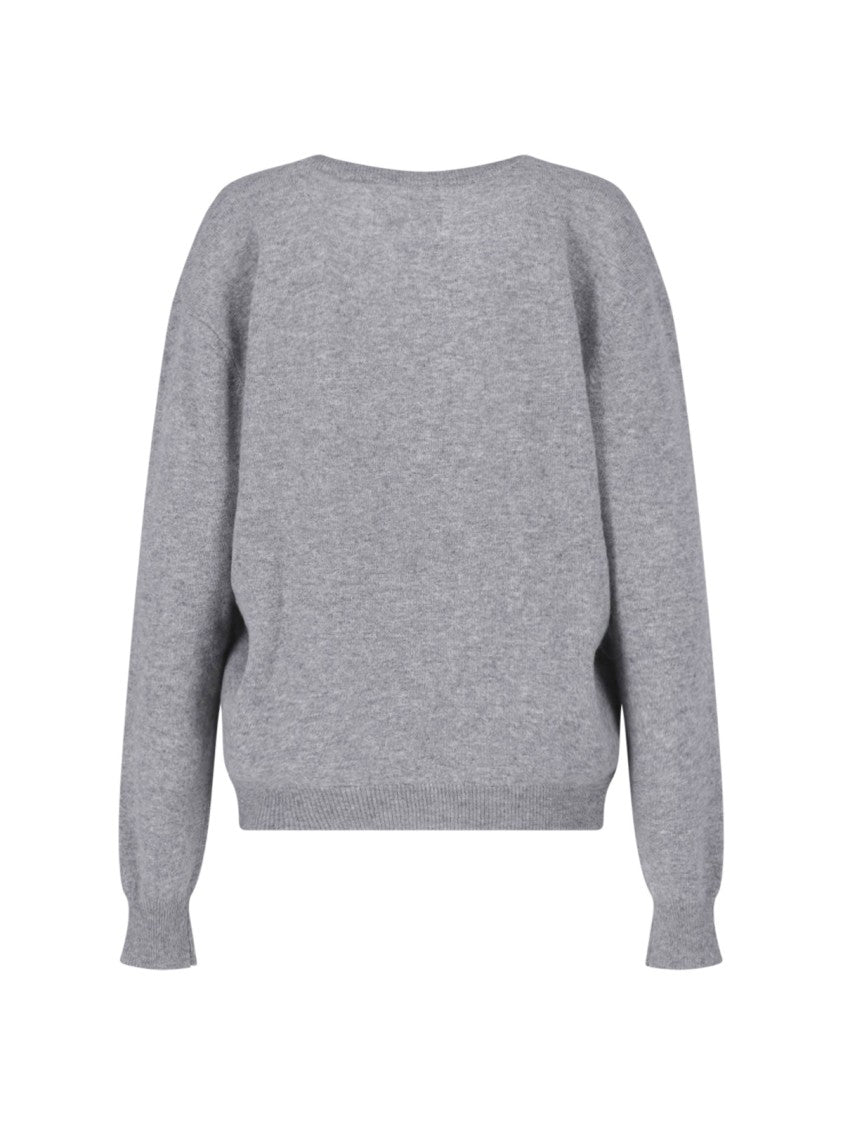 Extreme Cashmere Grey Ben Long-Sleeve Ribbed V-Neck Cashmere Sweater
