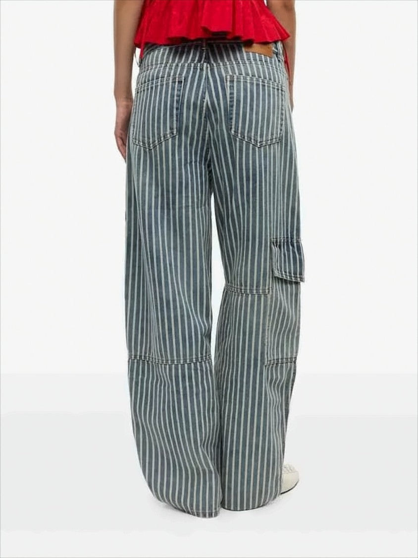 Ganni Vertical Striped Straight-Leg Pants With Cargo Pocket Detail