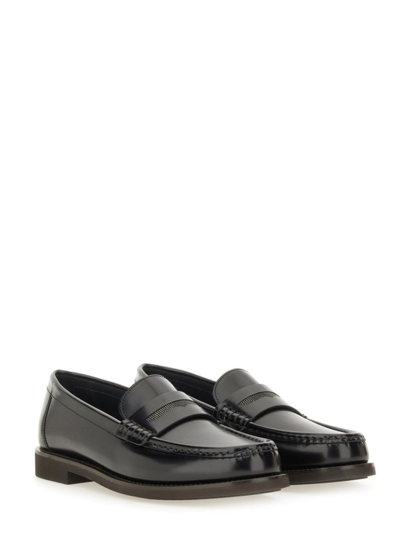 Brunello Cucinelli Polished Leather Loafer With Low Heel