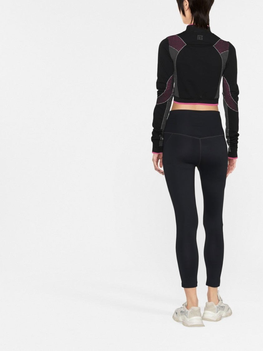 Balmain Black Seamless Jersey Cropped Polyamide Top