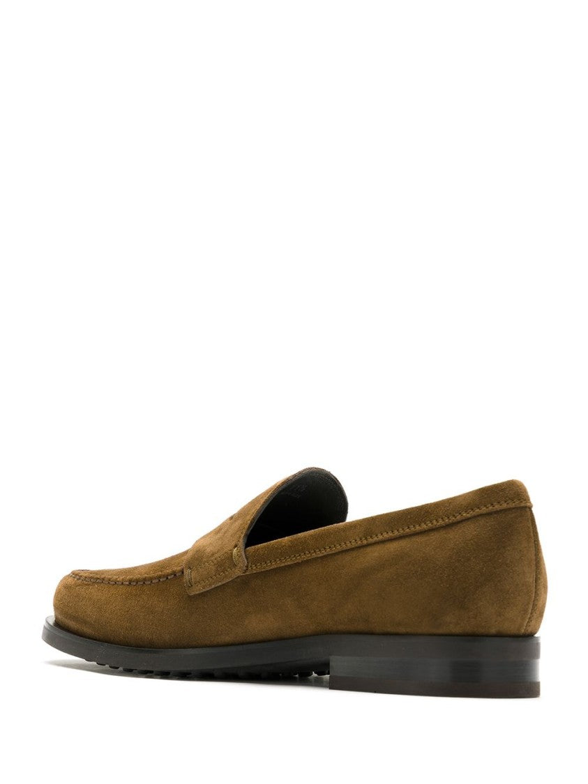 Tod's Brown Suede Penny Strap Leather Loafers
