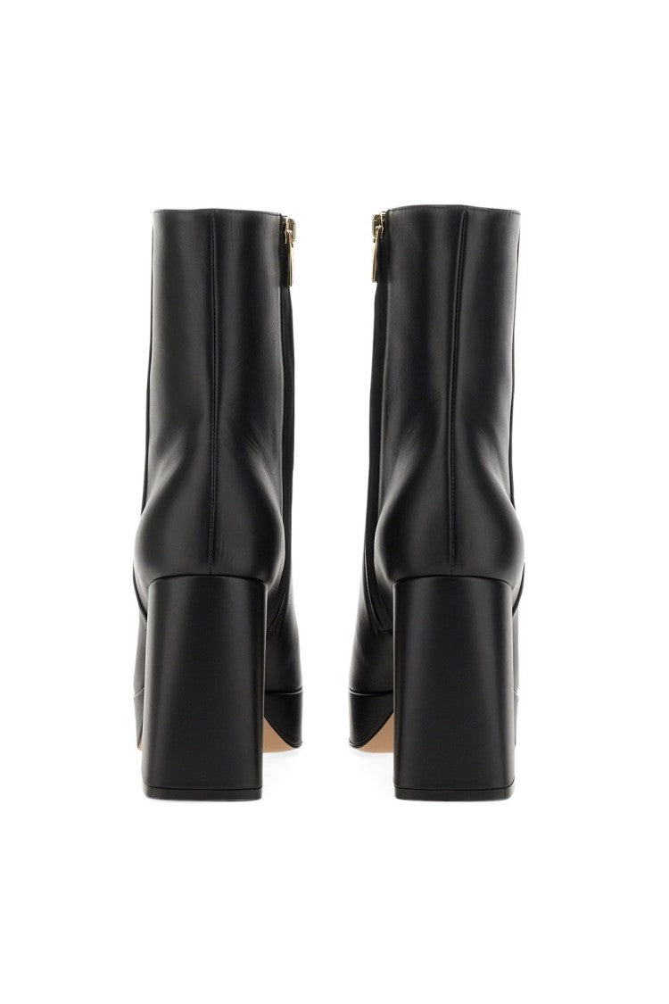 Gianvito Rossi Black Platform Block Heel Square Toe Leather Boots