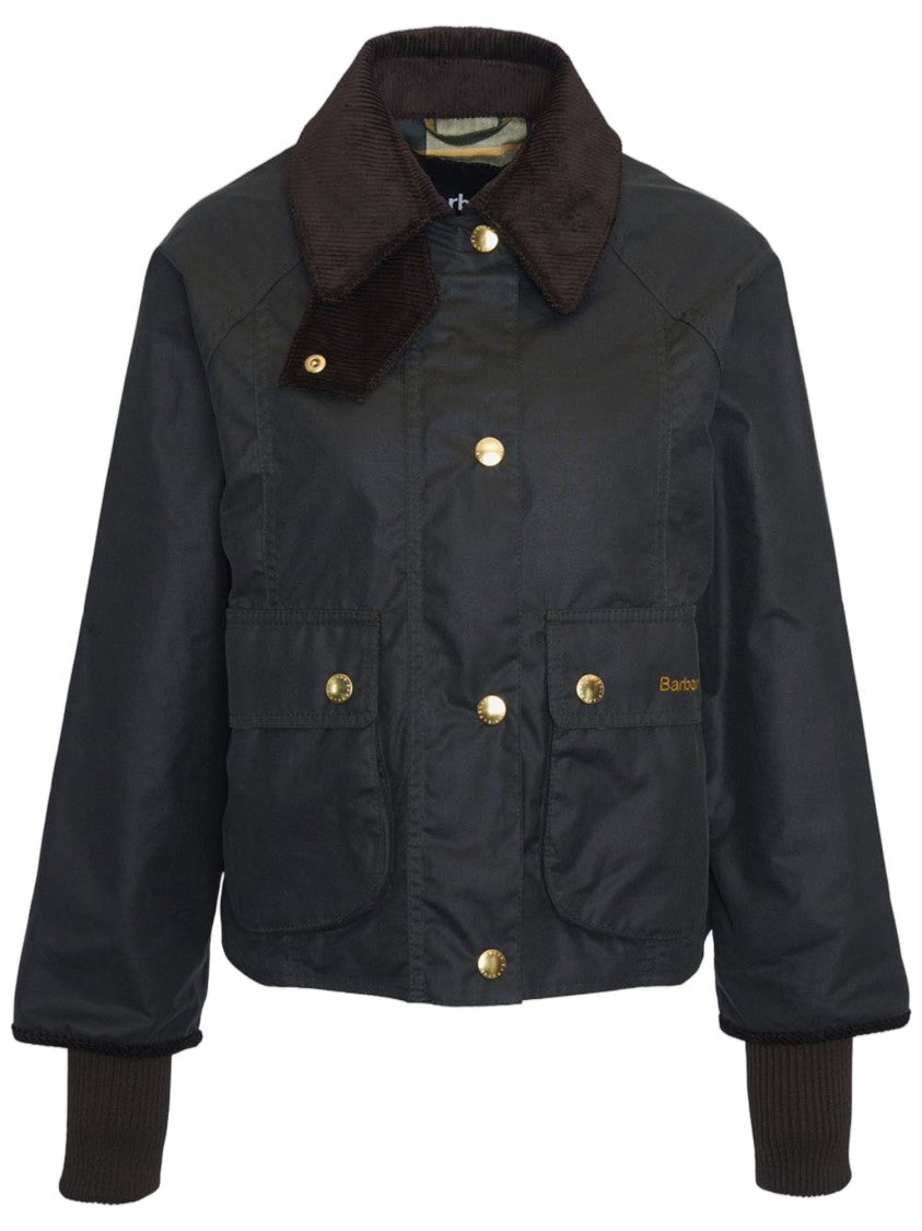 Barbour Army Green Waxed Cotton Corduroy Collar Jacket