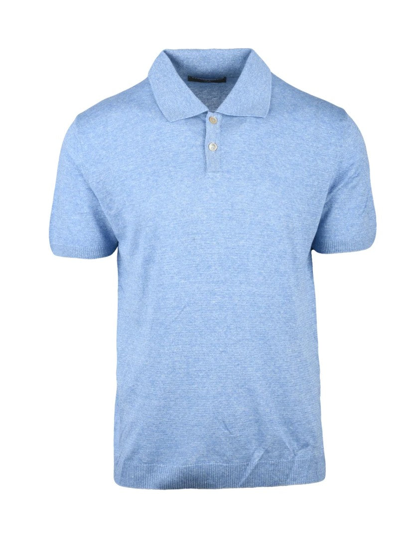 Daniele Fiesoli Light Blue Knit Linen-Blend Polo Shirt