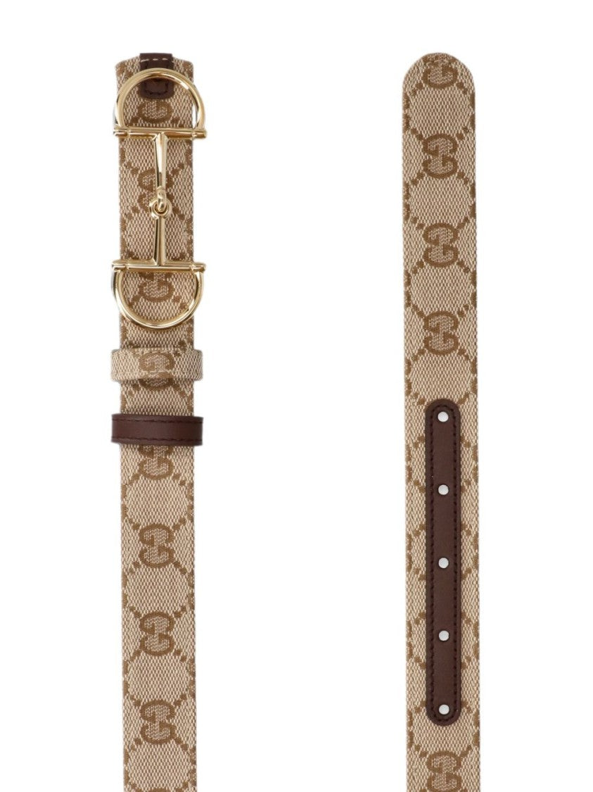 Gucci Slim Monogram Double D-Ring Canvas Belt
