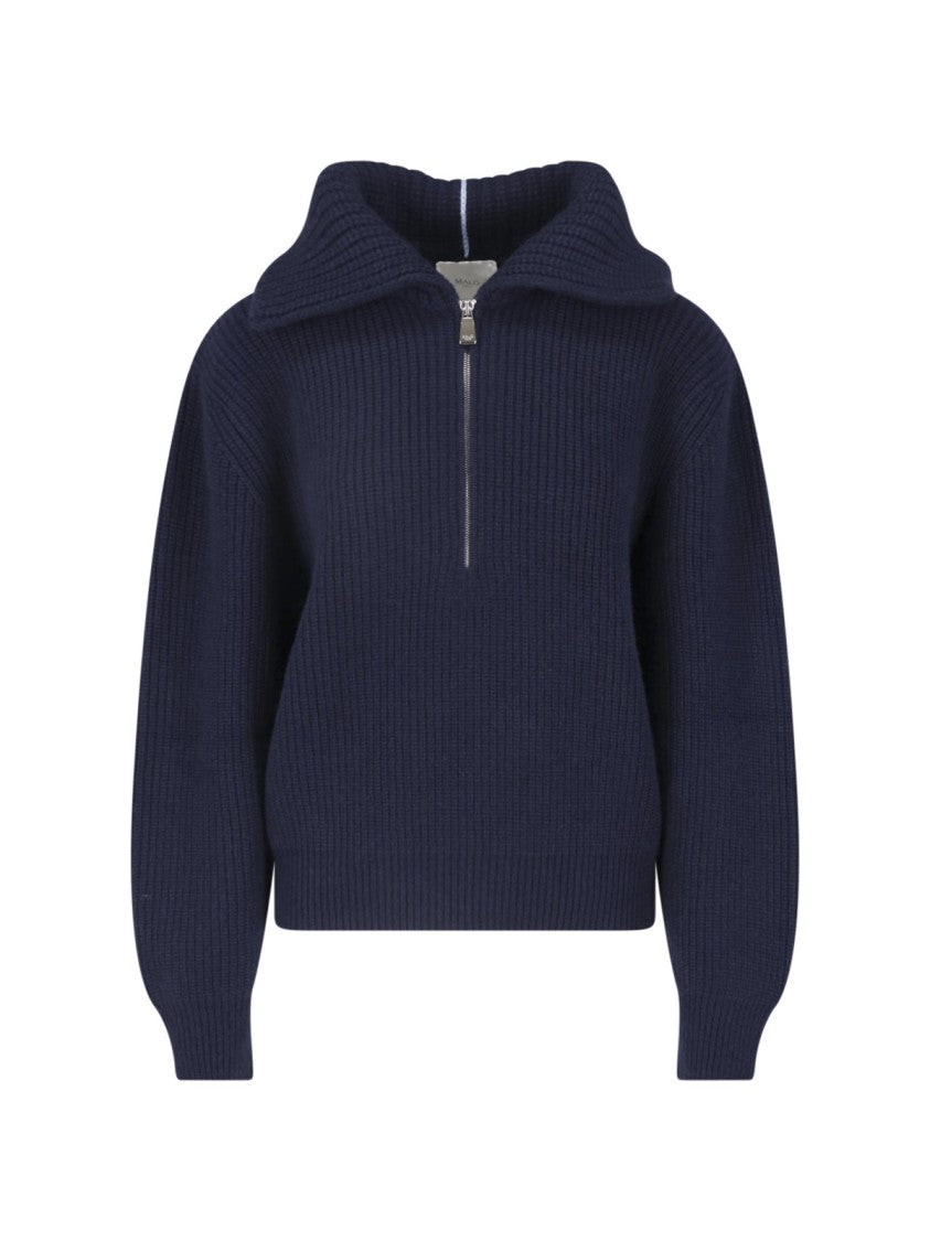 Malo Blue Half-Zip Ribbed Cashmere Sweater