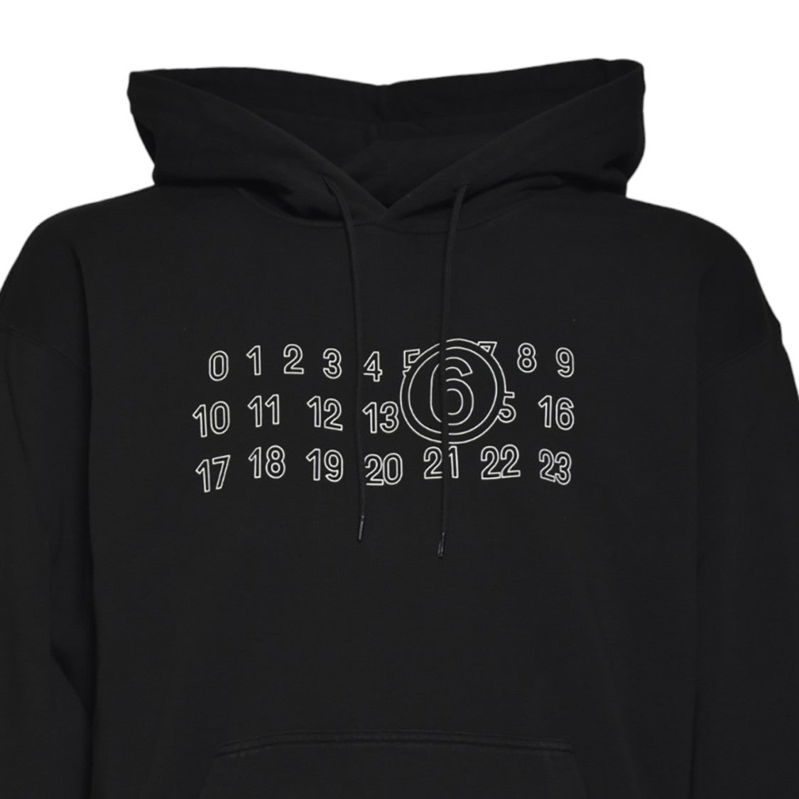 Mm6 By Maison Margiela Black Hoodie With Numeric Print And Kangaroo Pocket