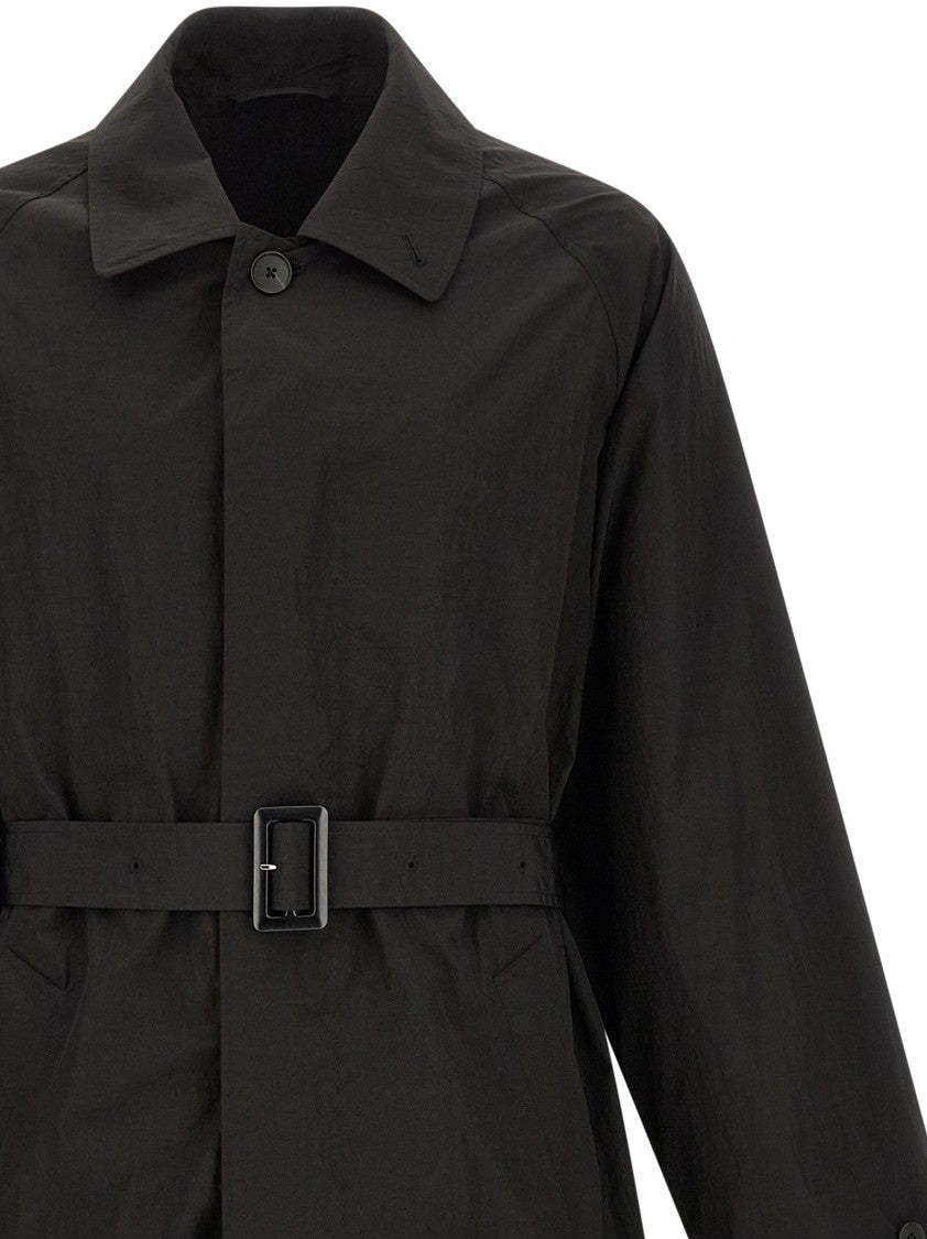 Ssstein Multilayer Technical Fabric Trench Coat With Adjustable Waist And Buttoned Collar