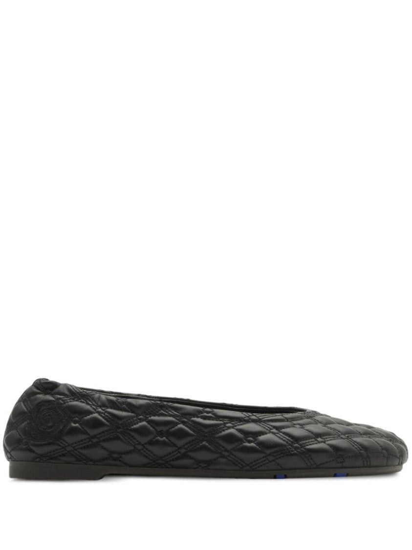 Burberry Quilted Black Flats With Rounded Toe