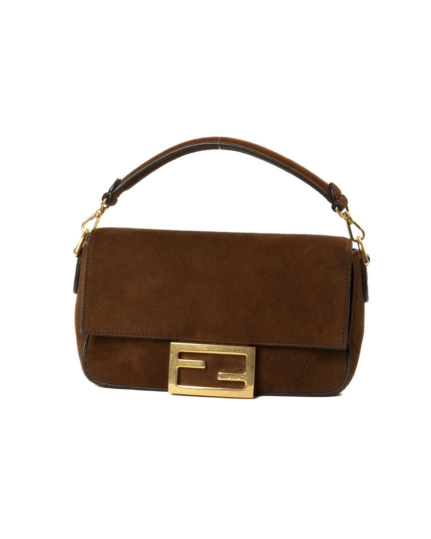 Fendi Baguette Mini Brown Suede Shoulder Bag
