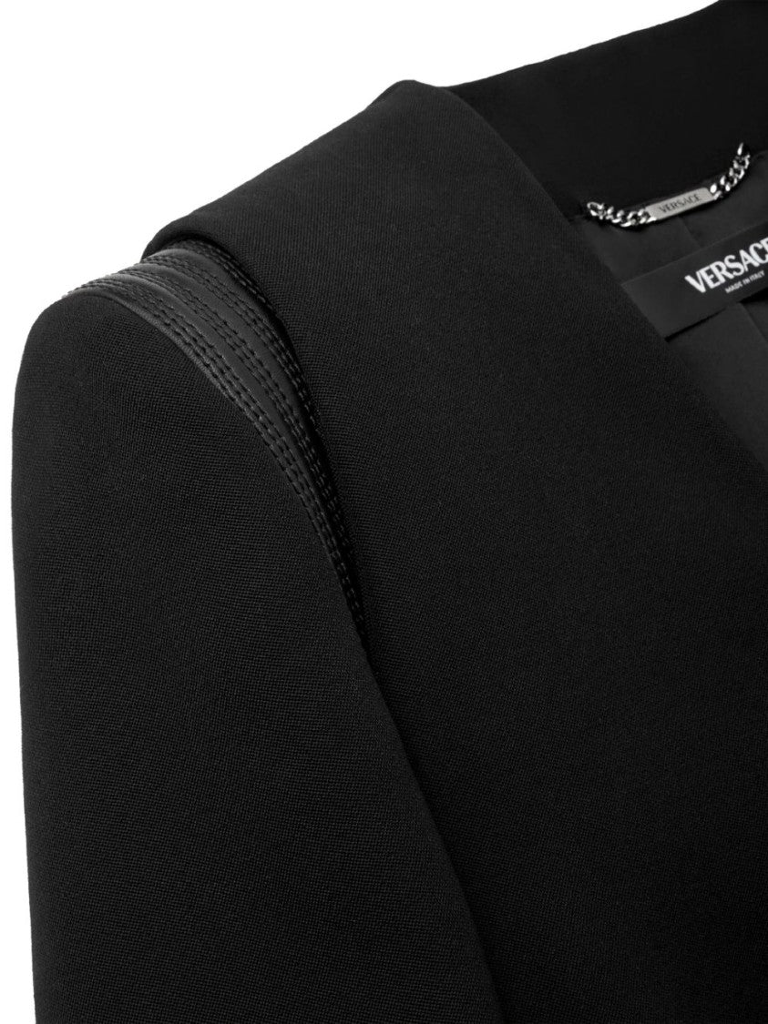 Versace Single-Breasted Blazer With Quilted Leather Accents