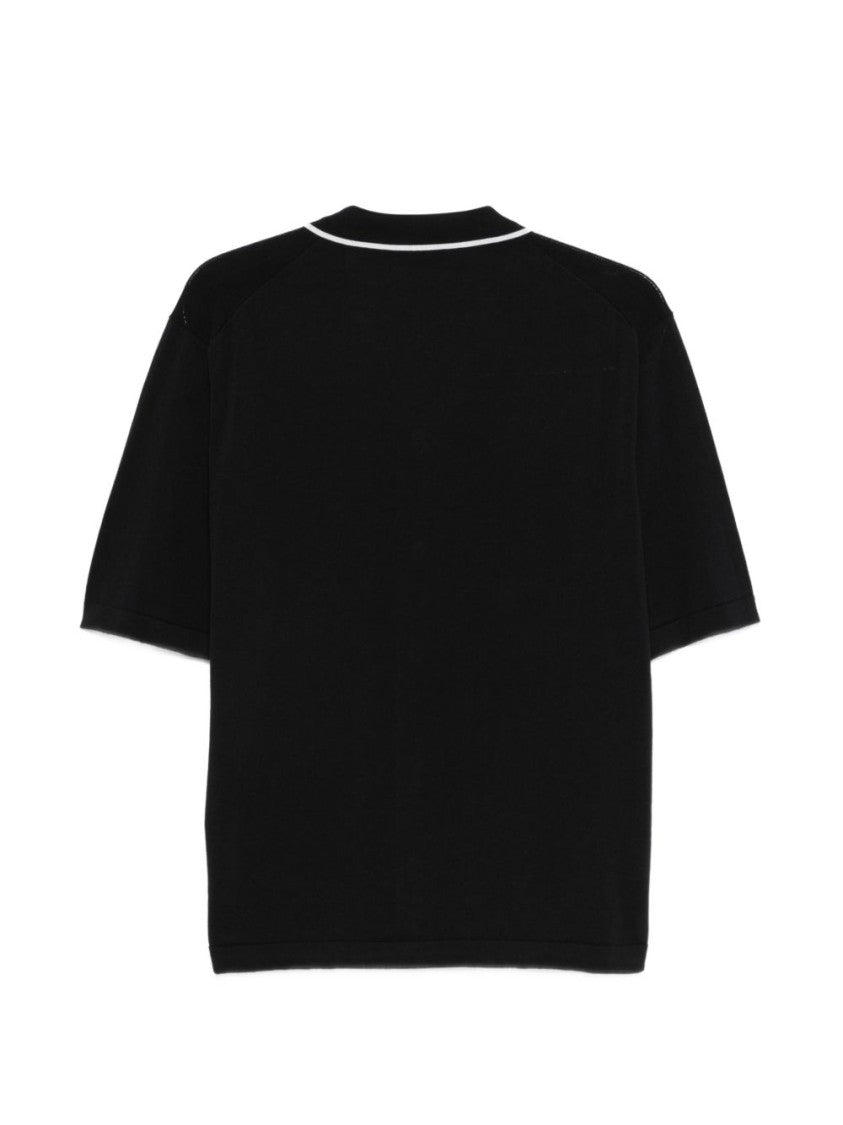 Aspesi Boxy Short-Sleeve Black Shirt With Classic Collar And Subtle Piping