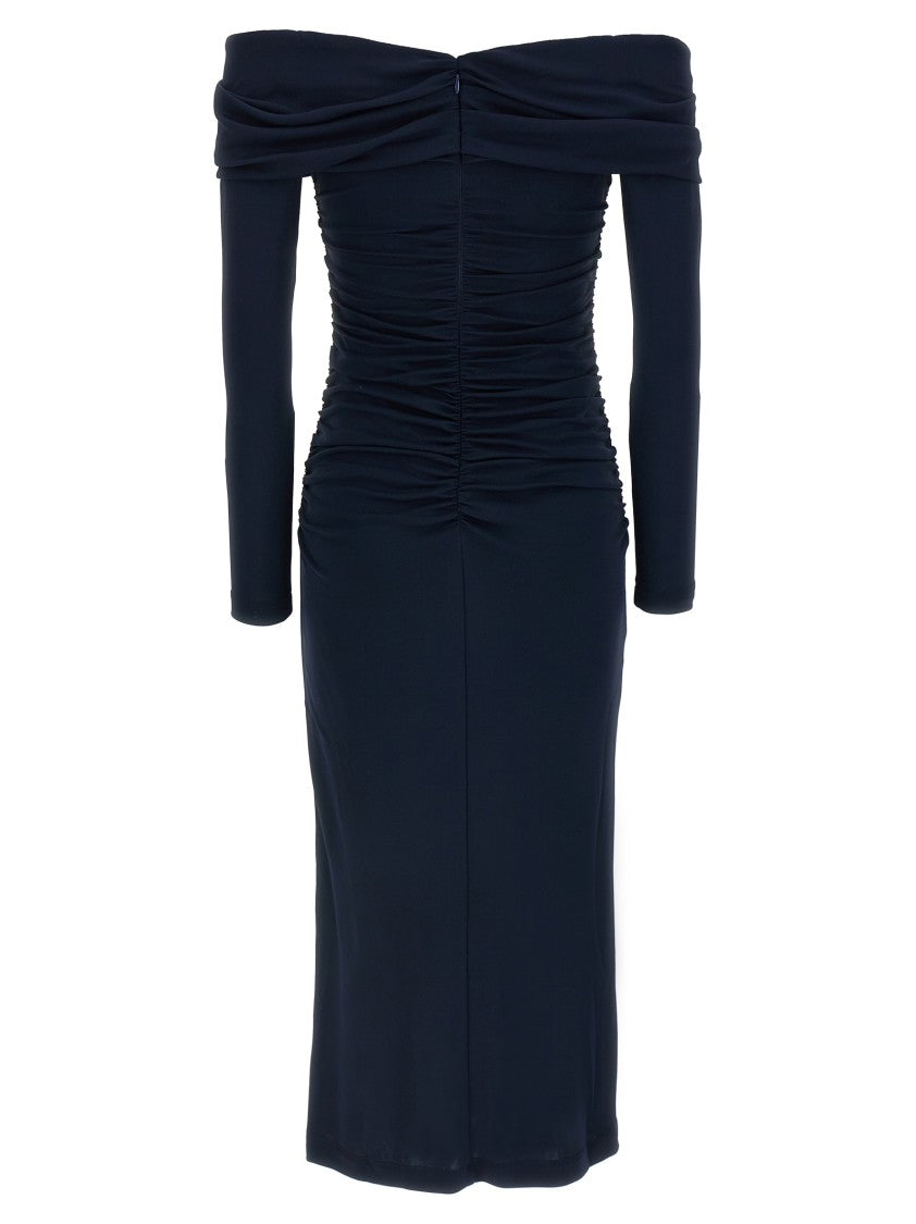 Carolina Herrera Off-Shoulder 3/4 Slv Ruched Midi' Dress