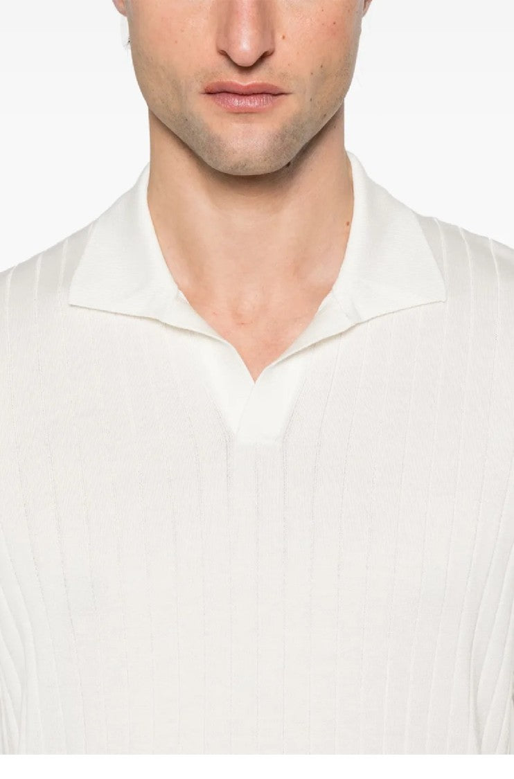 Tagliatore Silk-Cotton Blend White Polo With Classic Collar