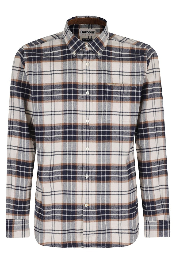 Barbour Ecru Portdown Tailored Structured Check Cotton Casual Shirt
