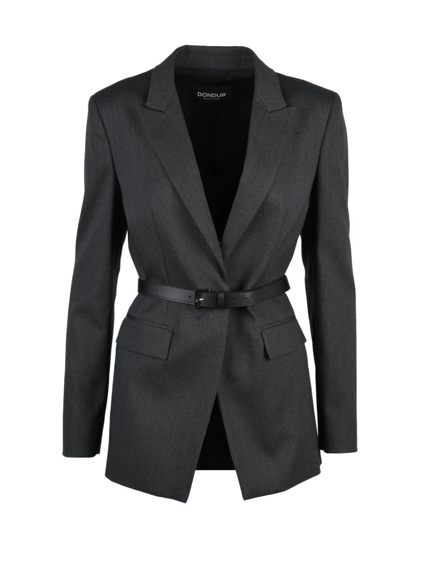 Dondup Black Belted Virgin Wool-Blend Formal Coat