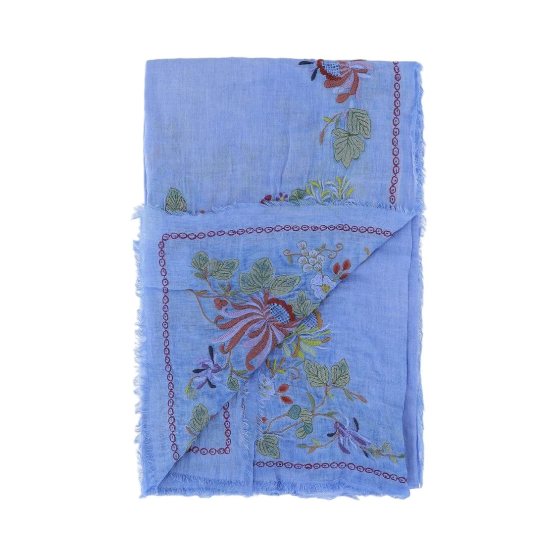 Faliero Sarti Gerbera Floral Embroidered Scarf With Fringed Edges