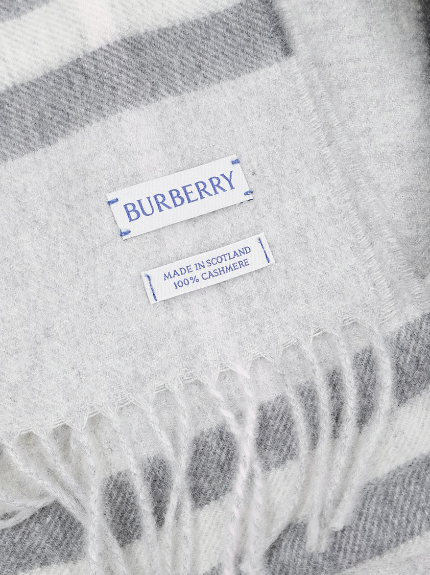 Burberry Grey Cashmere Check Scarf