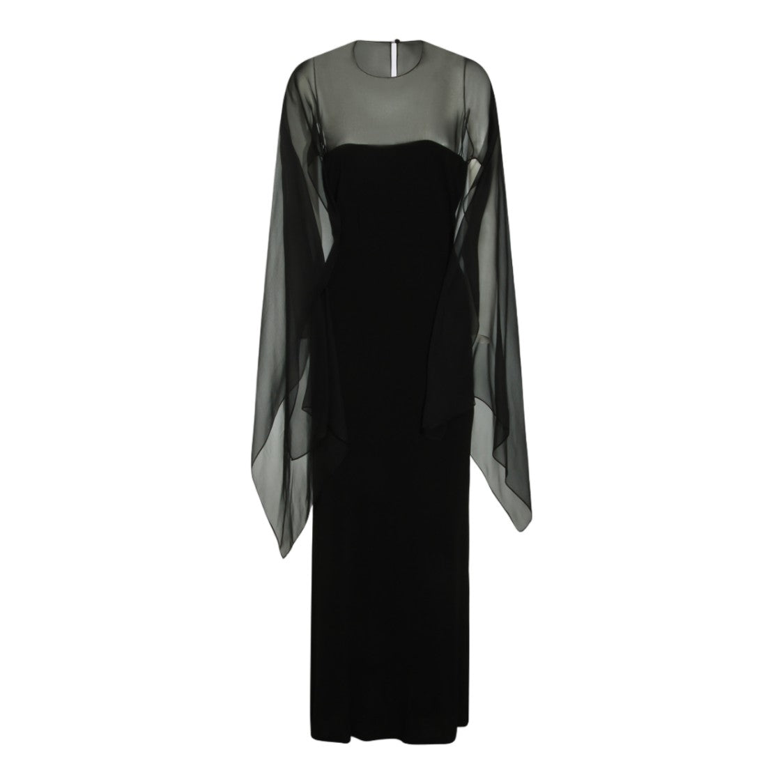 Alberta Ferretti Fitted Black Dress With Sheer Overlay And Flowing Sleeves