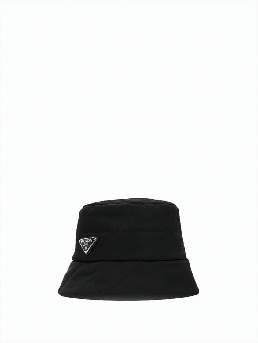 Prada Quilted Bucket Hat With Soft Padded Texture And Triangular Logo
