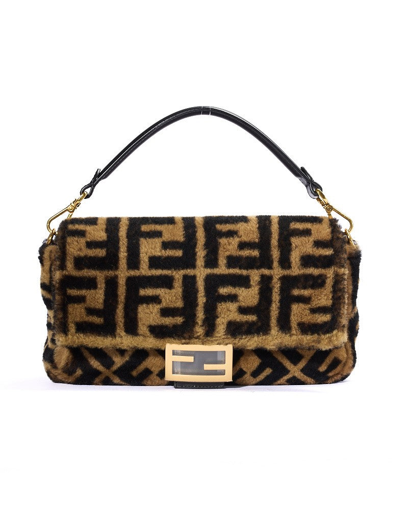 Fendi Medium Ff Sheepskin Baguette Bag In Brown