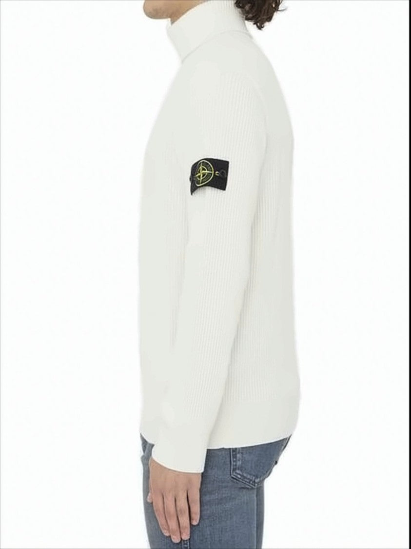 Stone Island Ribbed Knit Turtleneck Sweater With Signature Patch
