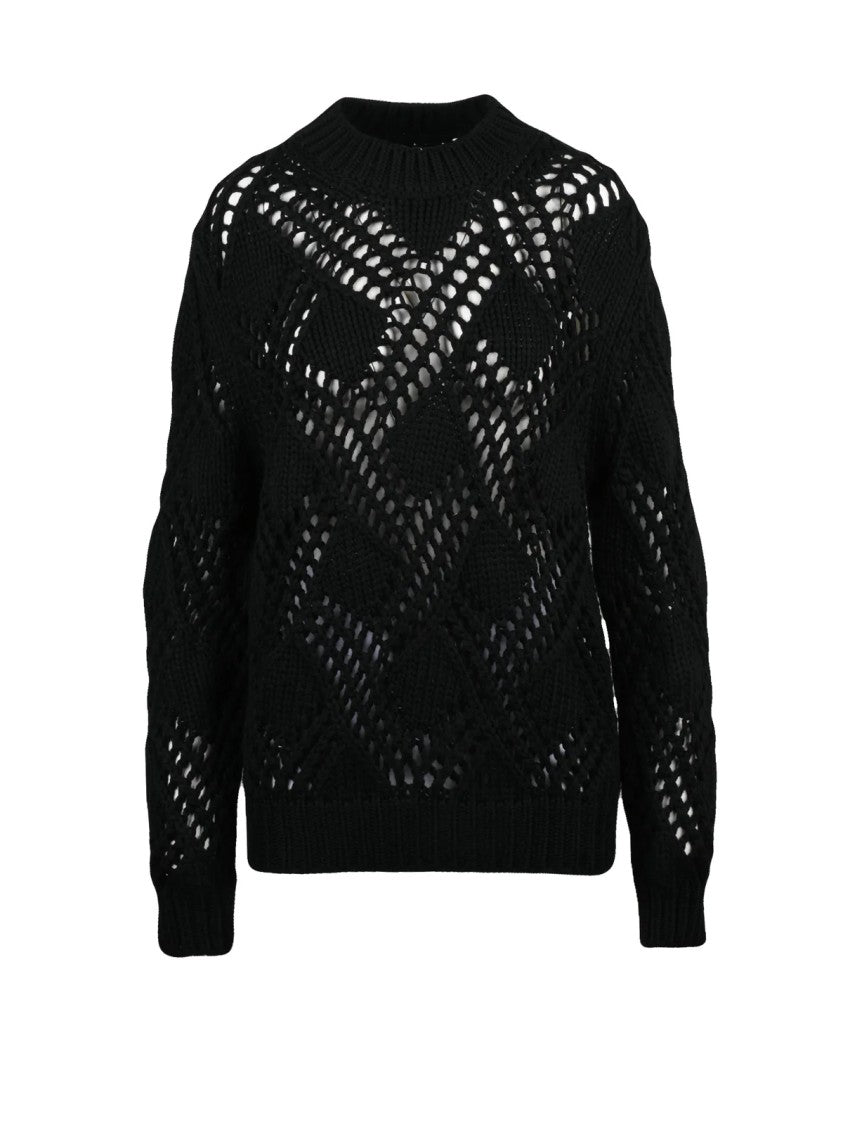 Jil Sander Virgin Wool Cable Knit Sweater With Textured Openwork Details