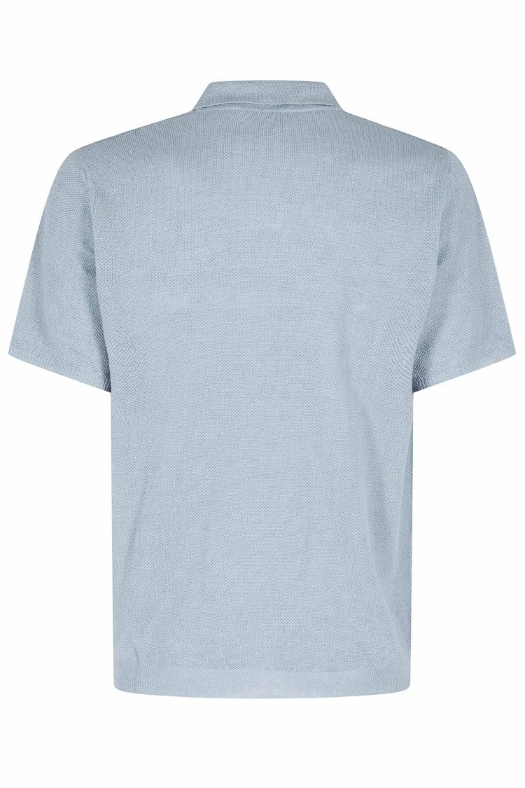 Roberto Collina Light Blue Basic Short Sleeve Ribbed Trim Linen Polo Shirt