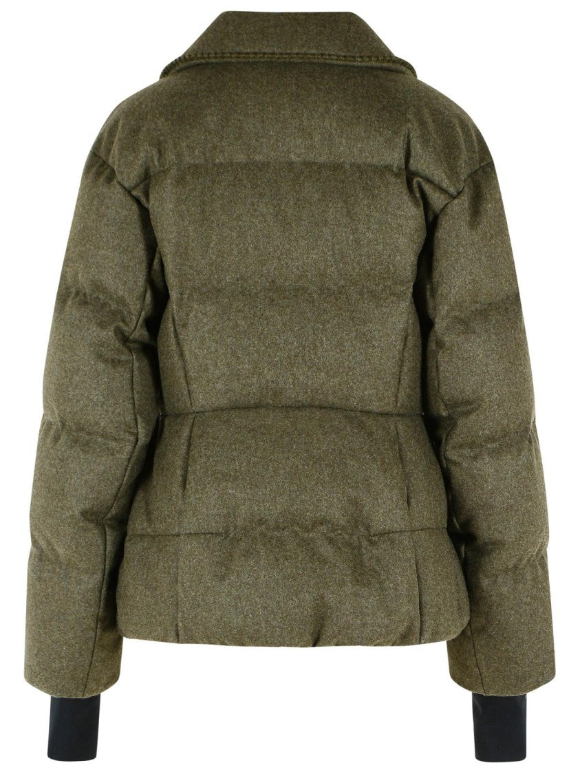 Moncler Grenoble Olive Green Monteain Quilted Loden Wool Short Down Jacket