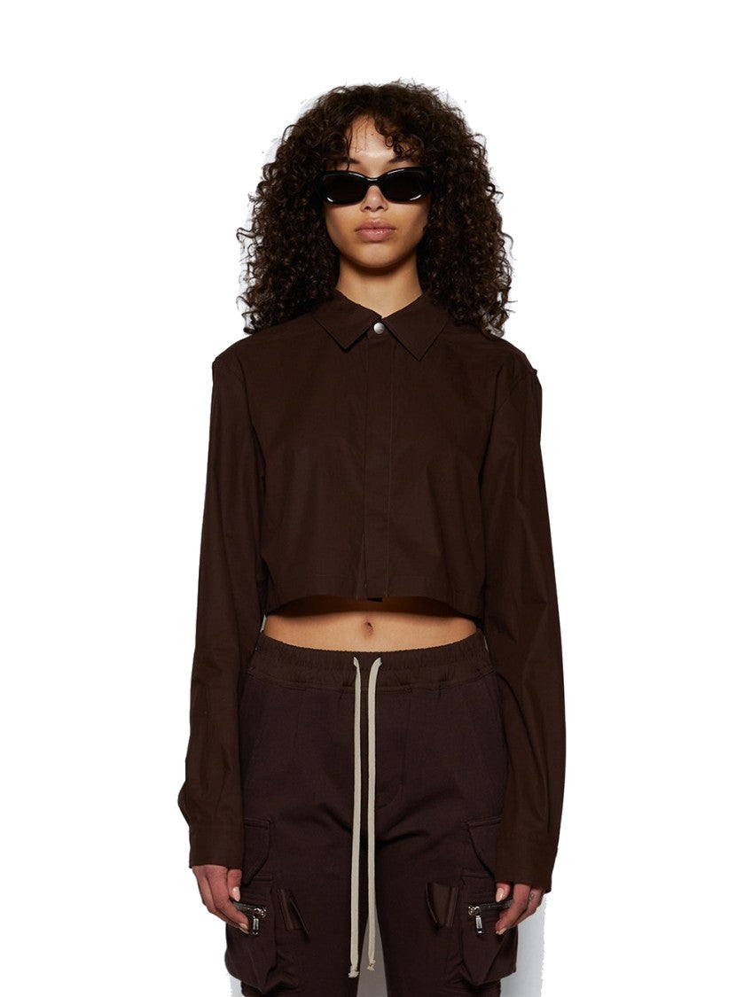 Rick Owens Woven Cropped Outershirt Mahogany
