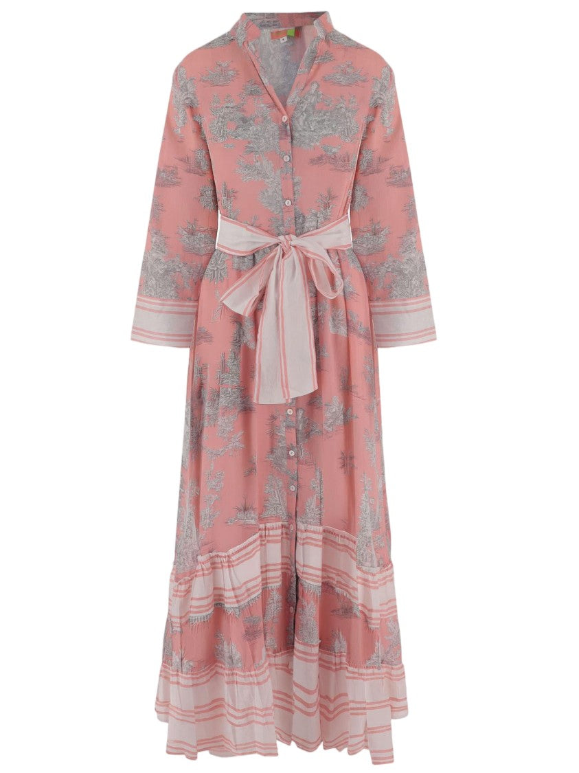 Pep's Cannes Floral-Print Cotton Midi Dress With Mandarin Collar And Ruffled Skirt
