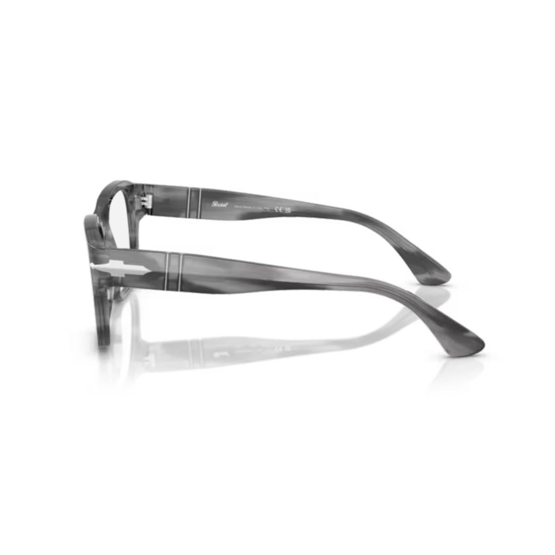 Persol 0Po3374v Translucent Grey Acetate Eyeglasses With Silver-Tone Accents