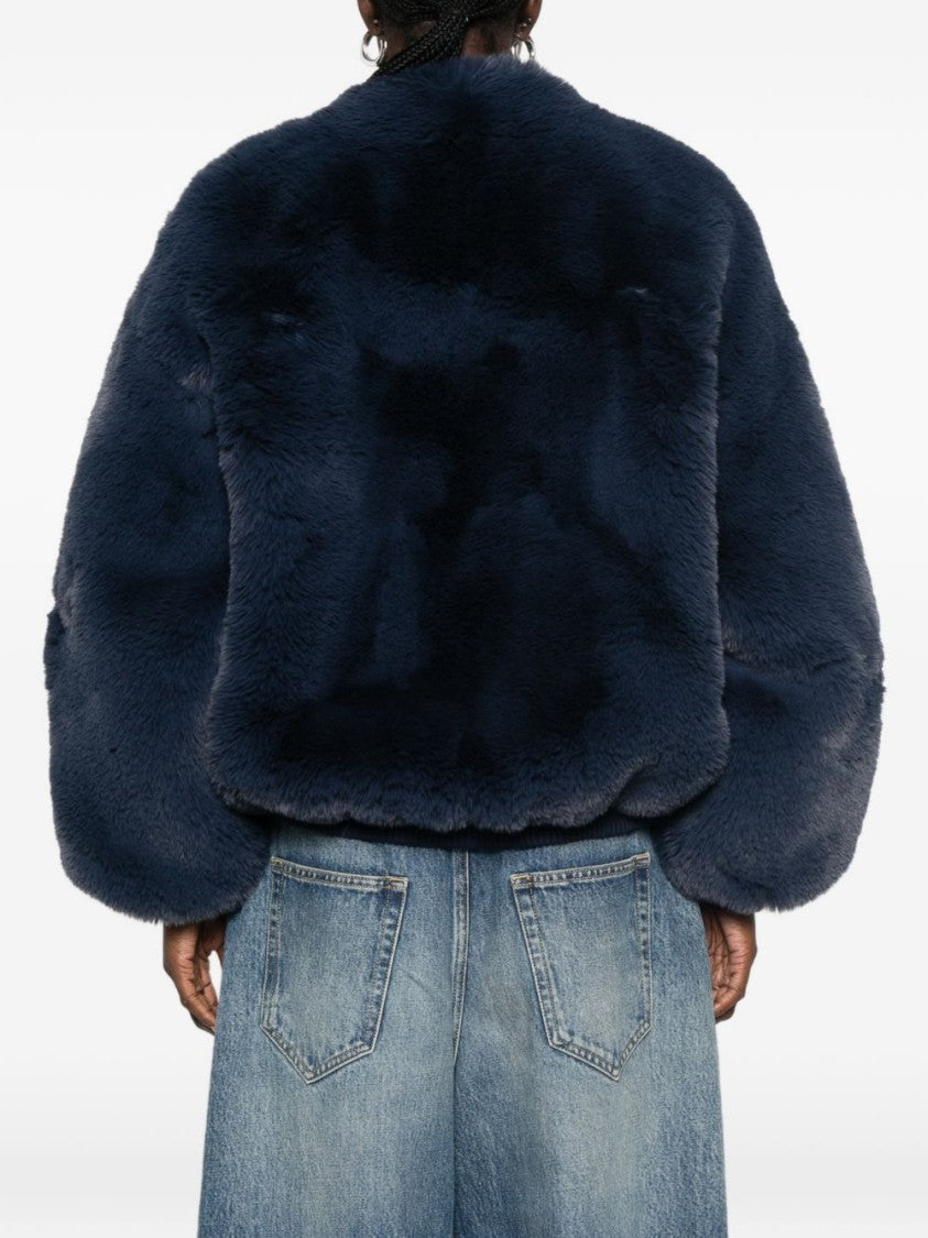 The Frankie Shop Cropped Jacket With Plush Faux Fur And Balloon Sleeves