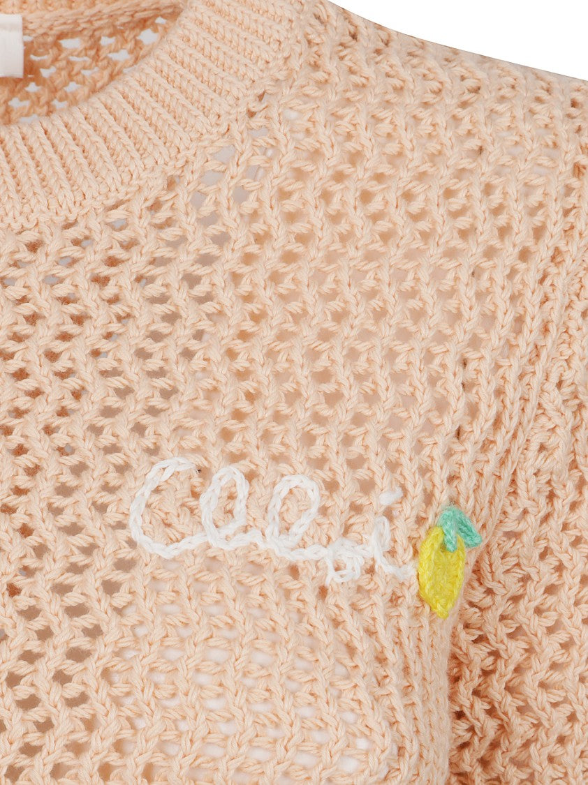 Chloé White Cotton Crochet Knit T-Shirt
