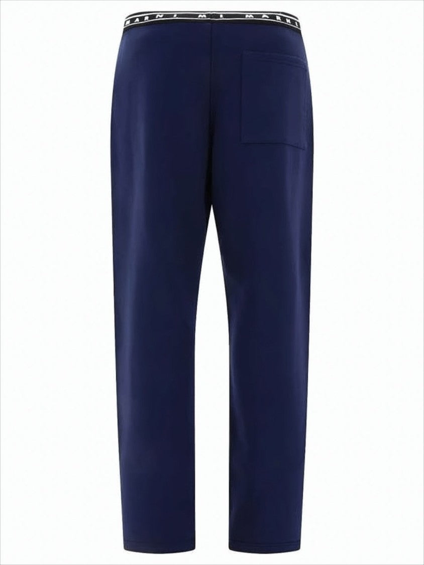 Marni Deep Navy Straight Pants With Logo-Detail Waistband