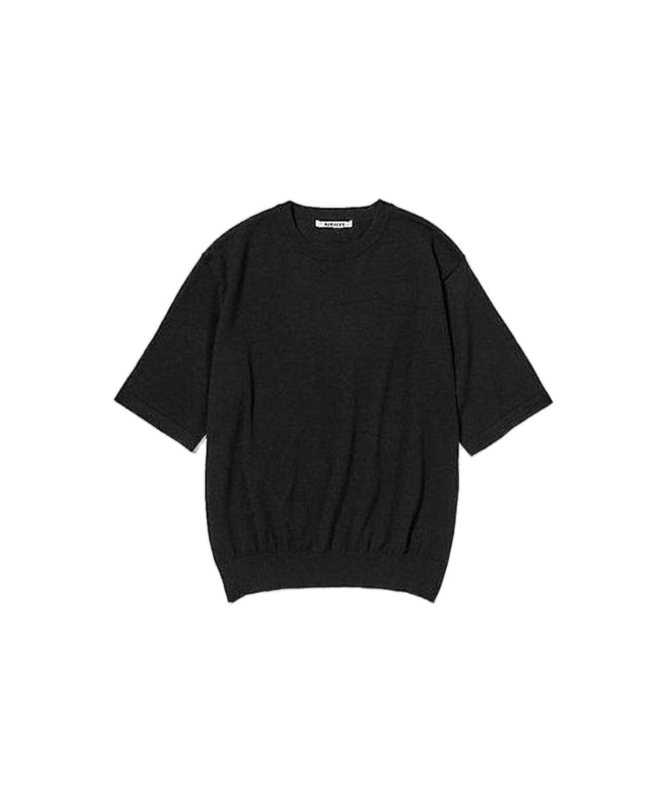 Auralee Short-Sleeved Cashmere Knit Top With Ribbed Details