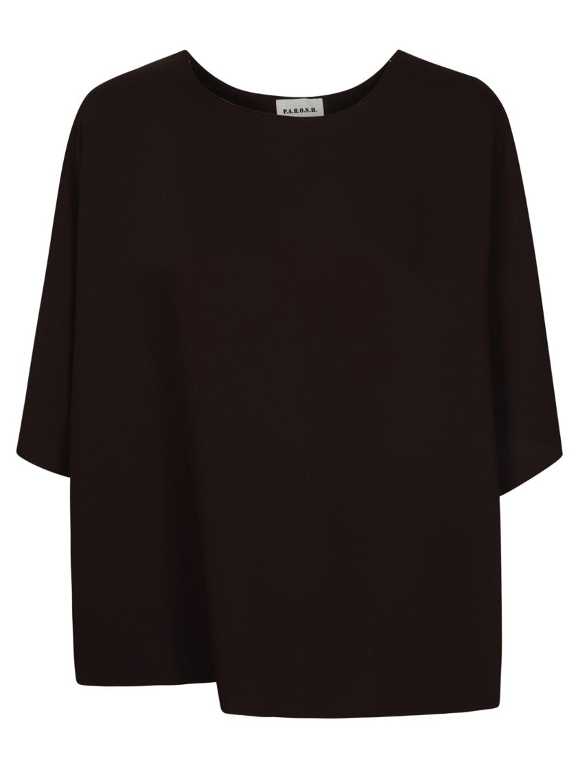 Parosh Brown Boxy Cady Cropped Blouse
