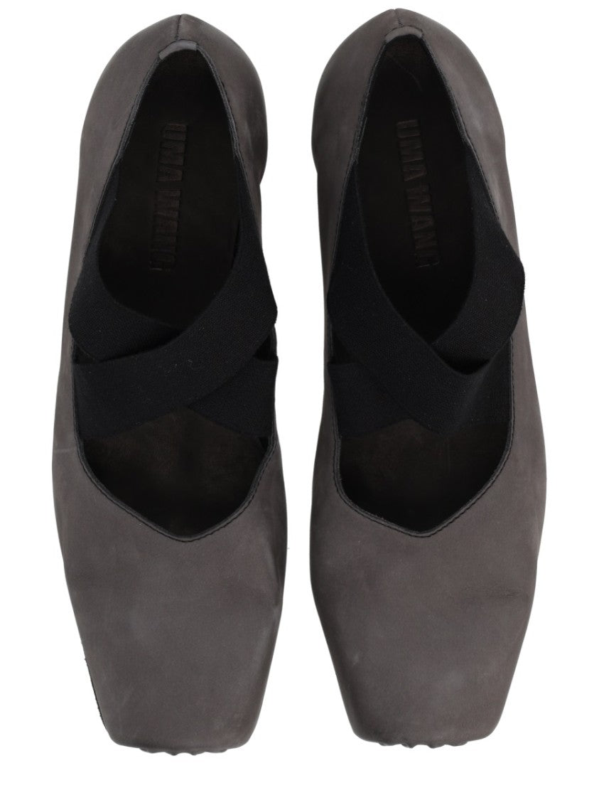 Uma Wang Grey Square Toe Elastic Straps Flats