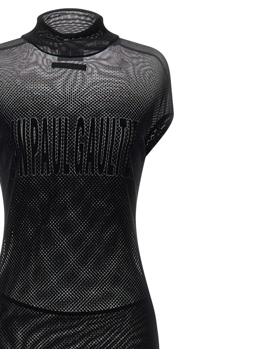 Jean Paul Gaultier Fluid Maxi Dress In Semi-Transparent Flocked Mesh
