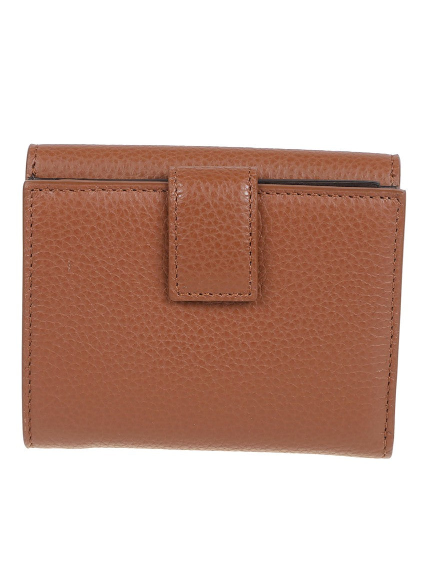 Ferragamo Compact Pebbled Leather Wallet With Double Gancini Buckle
