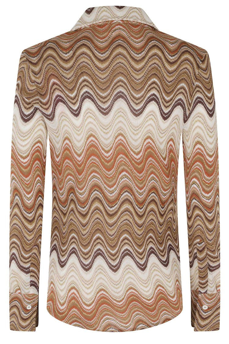 Mc2 Saint Barth Brown Joys Lurex Wave Pattern Degradé Viscose Shirt