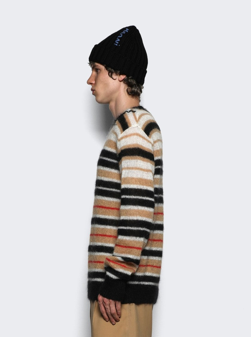 Marni Striped Brushed Mohair Sweater Beige And Black