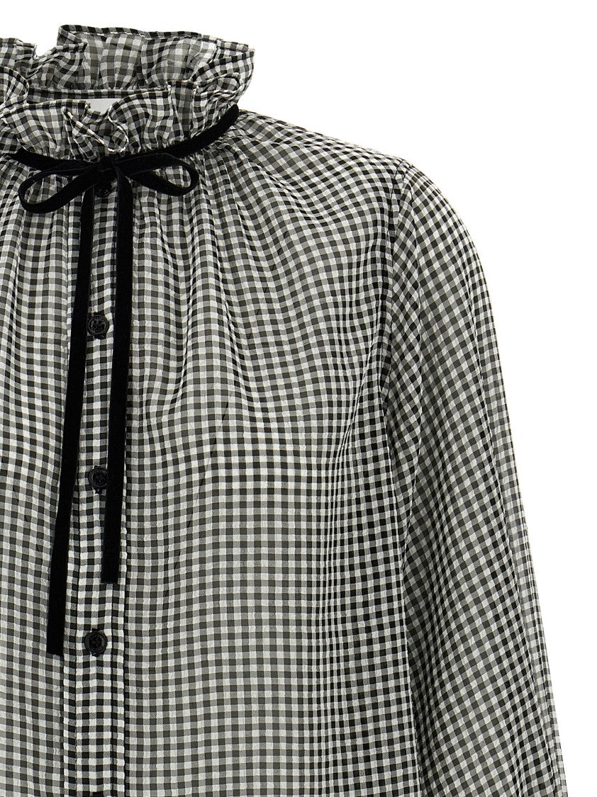 Ganni Vichy Print Shirt With Ruffled Collar