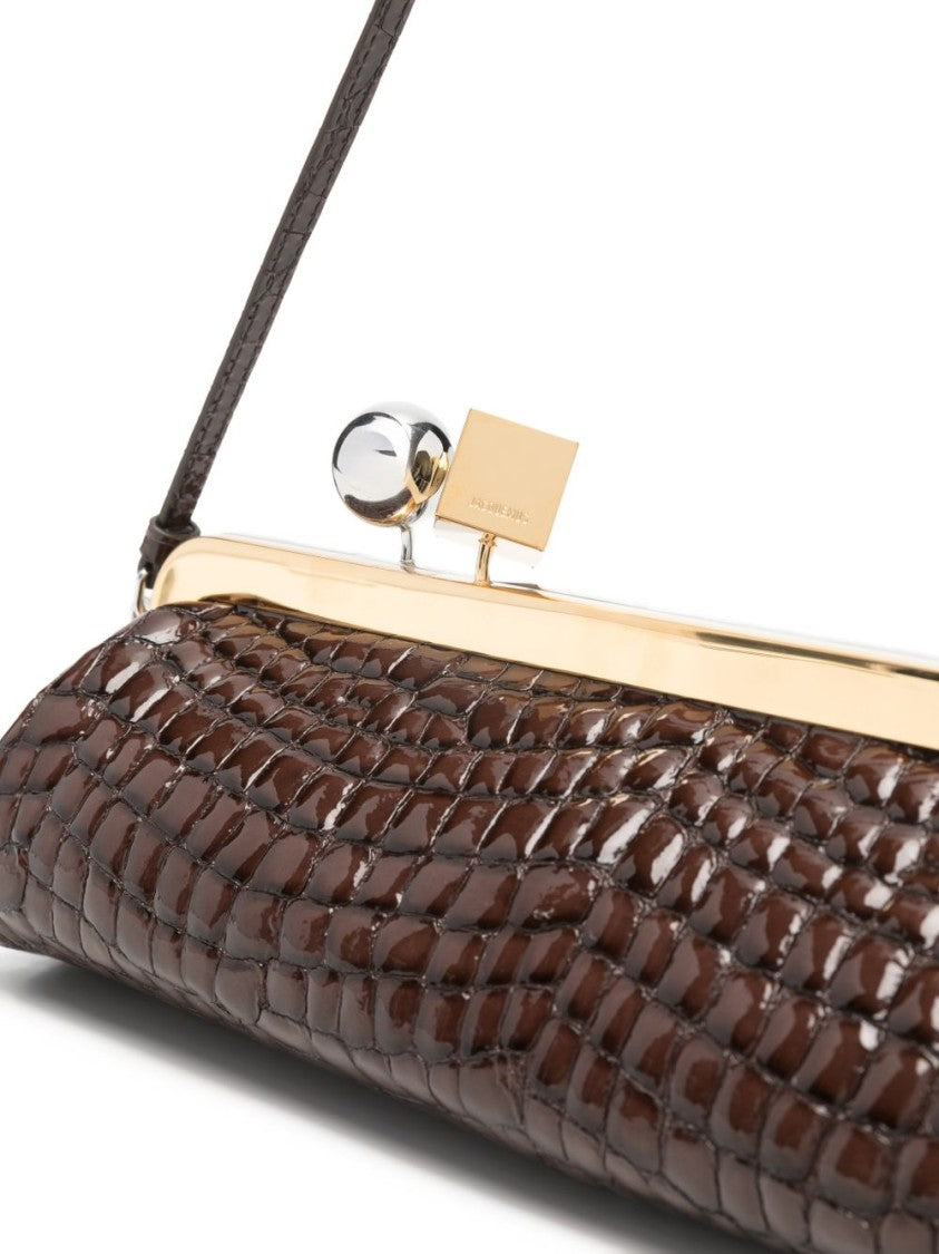 Jacquemus Glossy Crocodile-Embossed Handbag With Metallic Clasp
