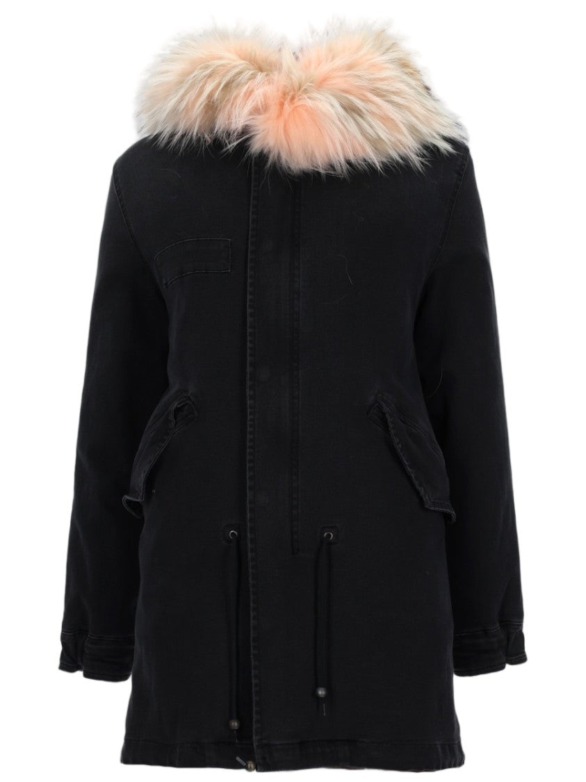 Mr & Mrs Italy Black Fur Trim Cotton Parka