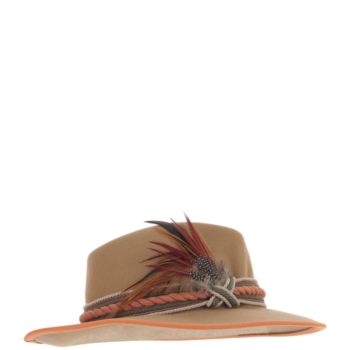 Alexia Alvarez De Toledo Beige Handmade Feather Brooch Wool Hat