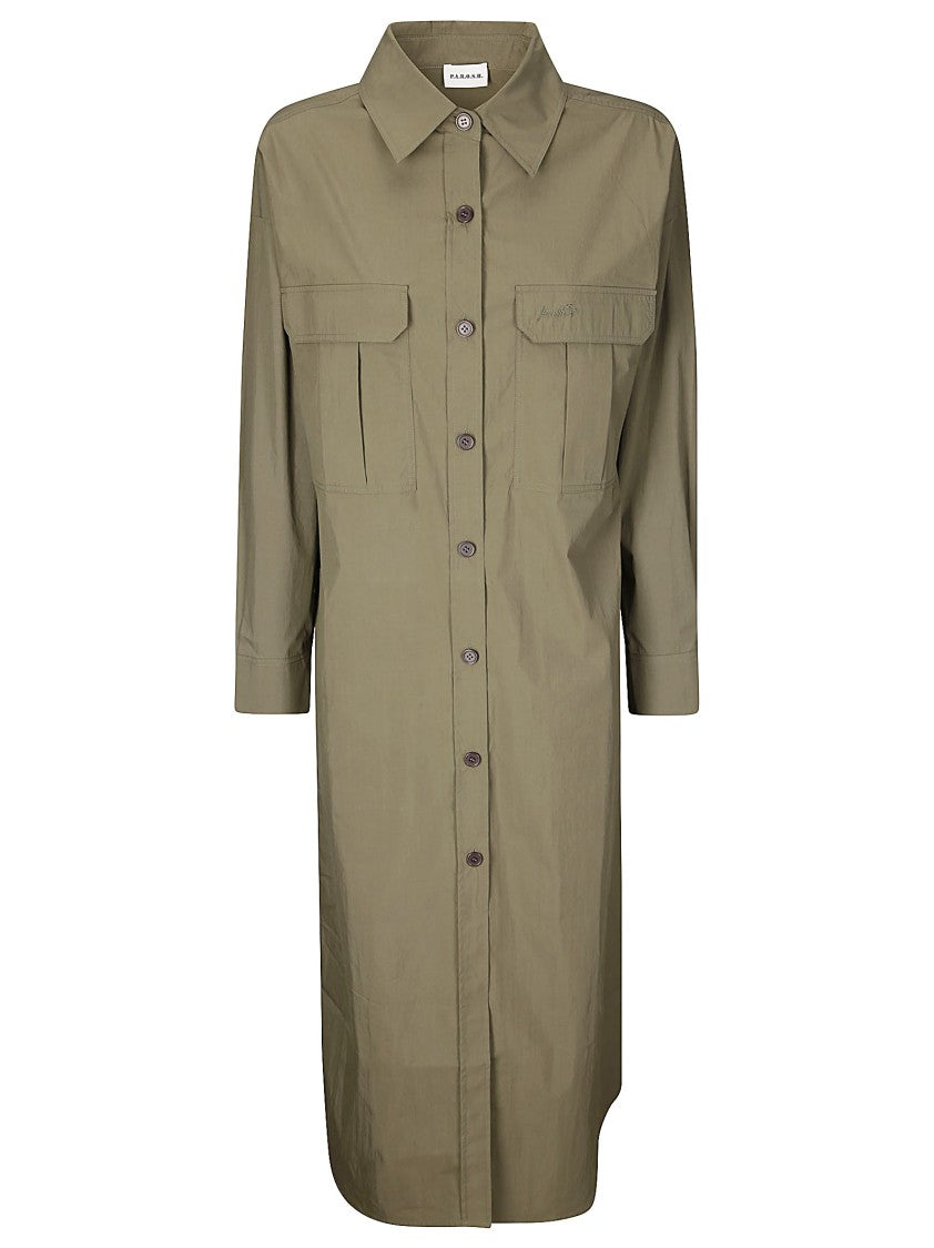 P.A.R.O.S.H. Olive Dresslong Sleeve Dress With Collar