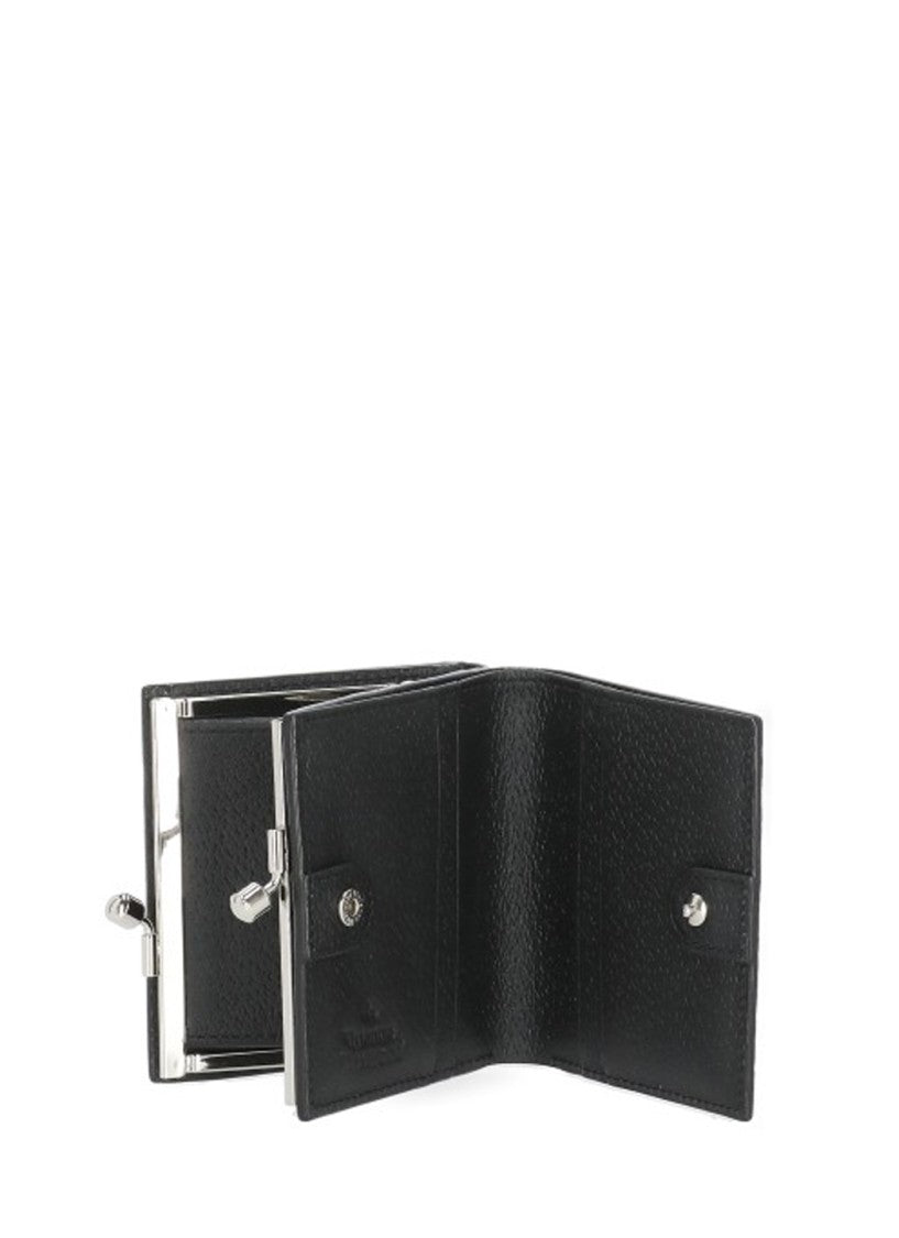 Vivienne Westwood Black Compact Textured Snap-Button Leather Wallet