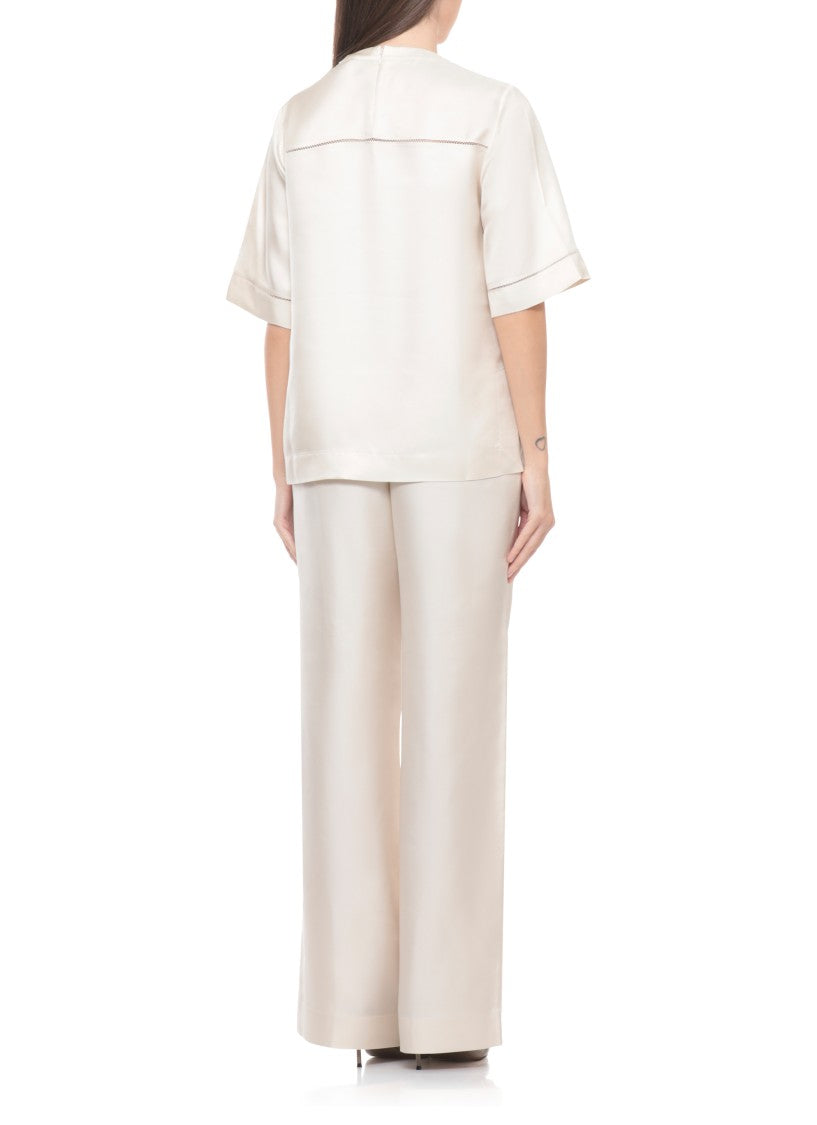 Loulou De Saison Ivory Havana Embroidered Silk Blouse