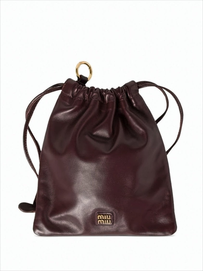 Miu Miu Burgundy Lambskin Clutch With Drawstring Closure